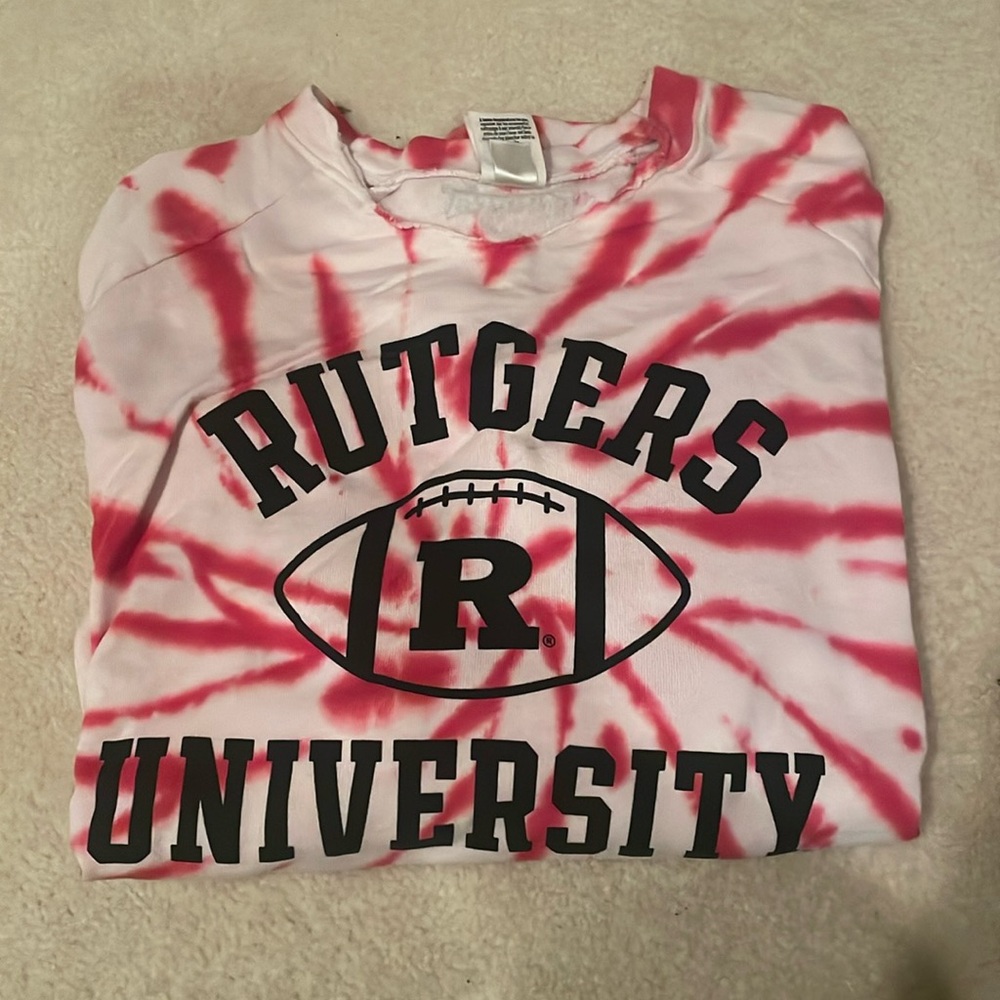 VS Pink cropped Rutgers tie dye crewneck